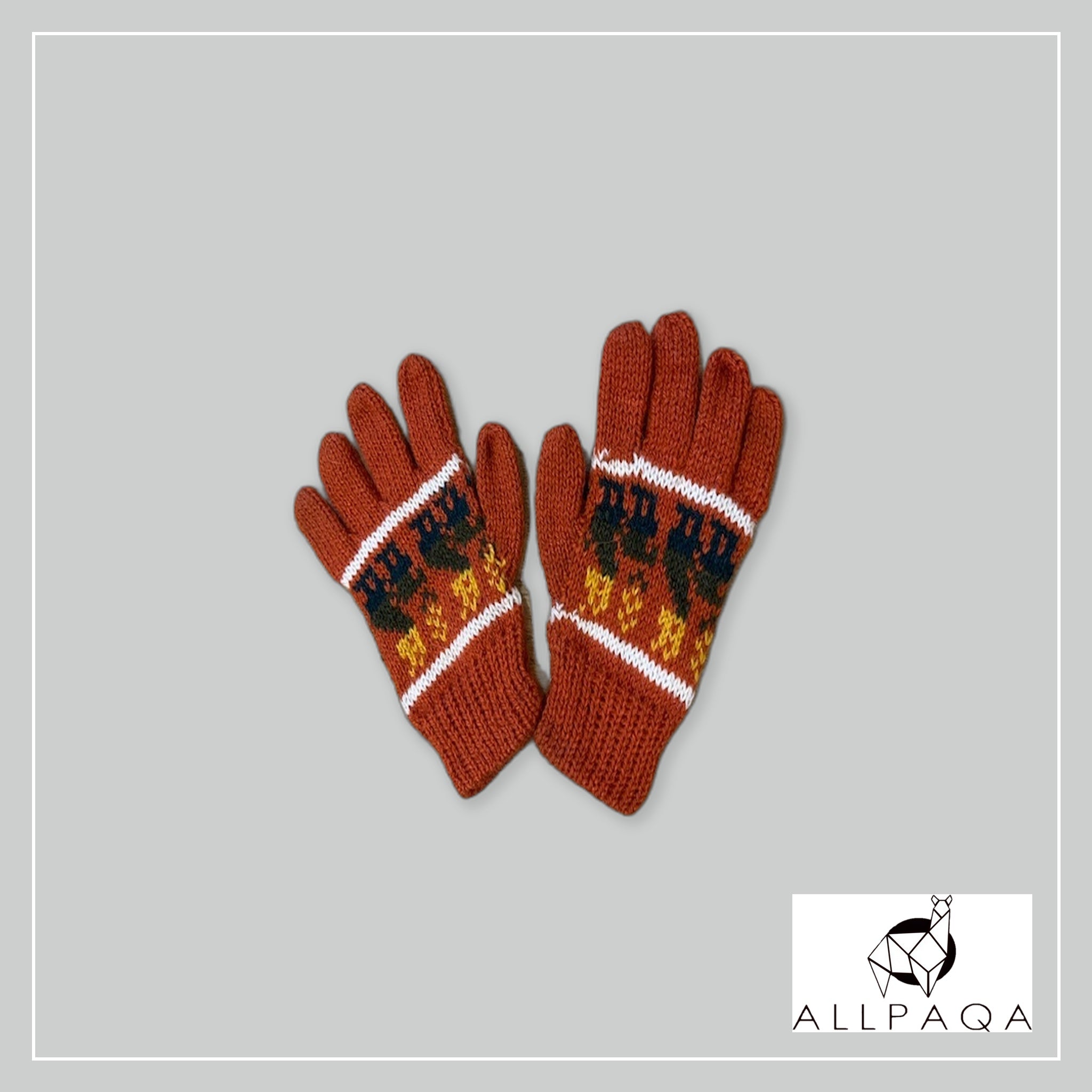 Kids Gloves - Orange with Alpacas
