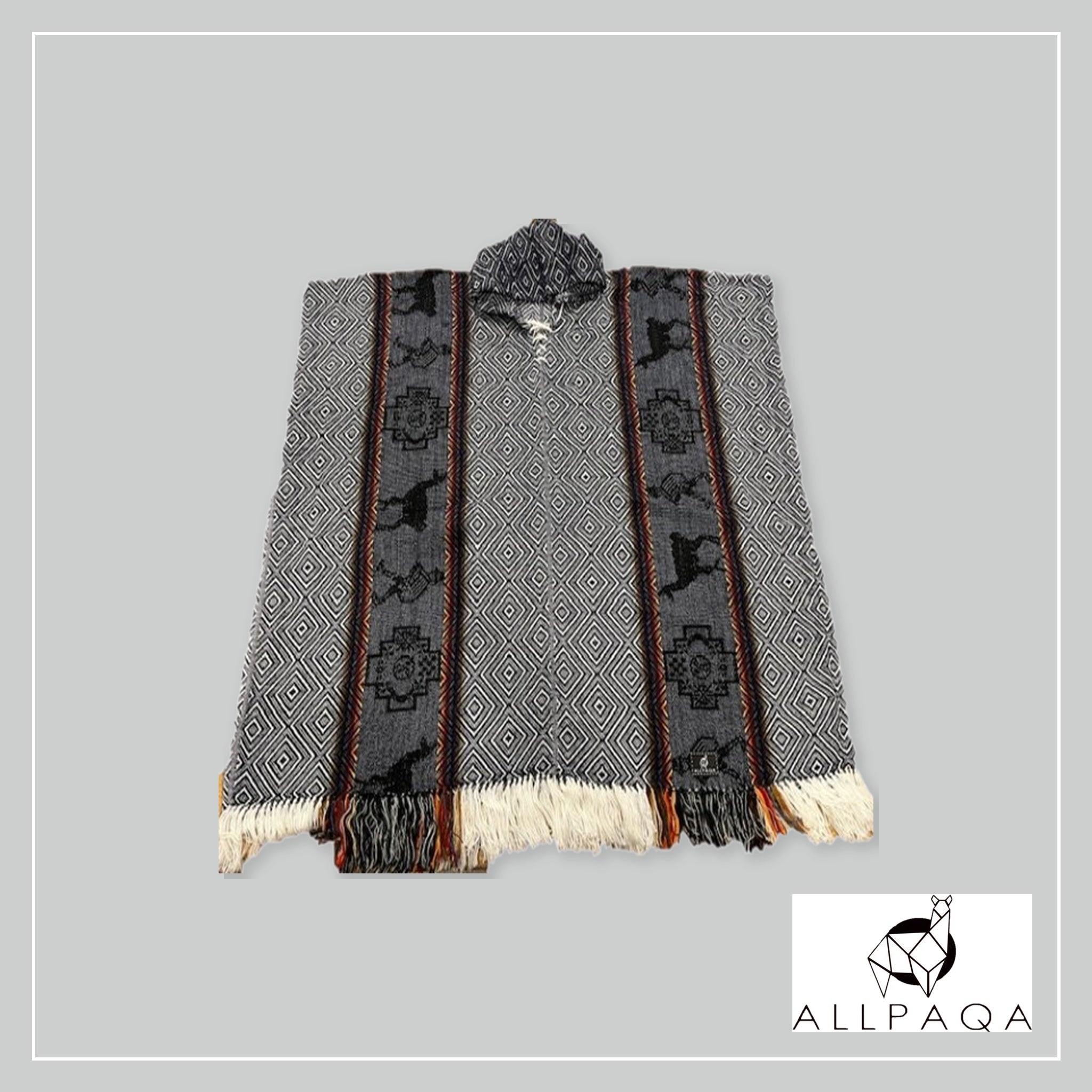 Patterned Poncho - Dark blue with Alpacas