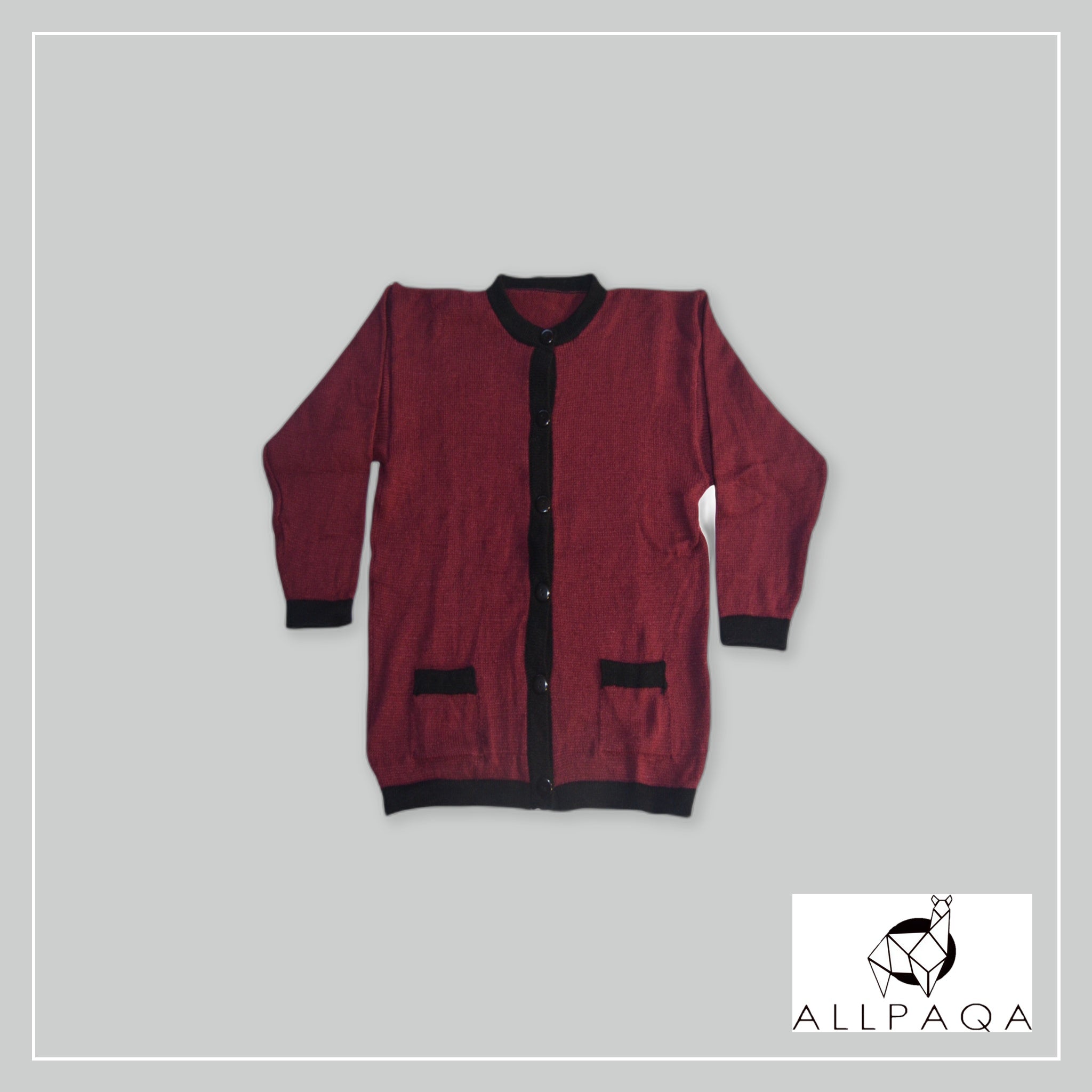 Buttoned Cardigan - Burgundy and Black