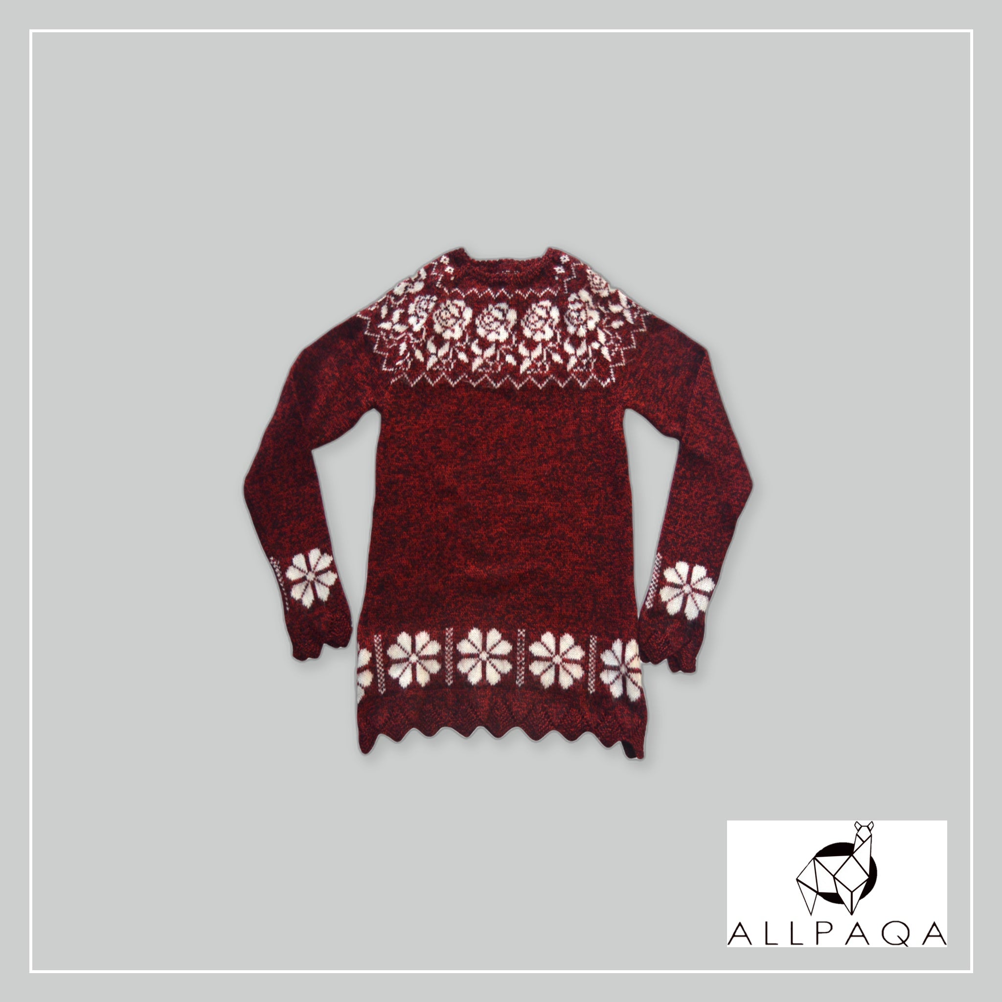 Brushed Flowers Sweater - Red and White