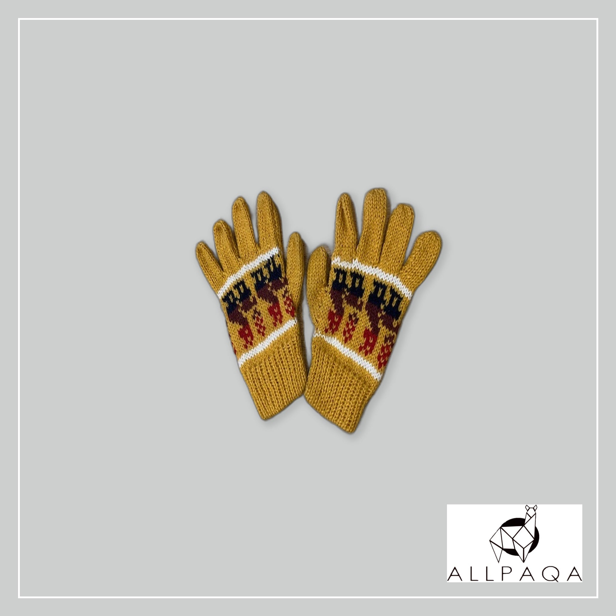 Kids Gloves - Mustard with Alpacas