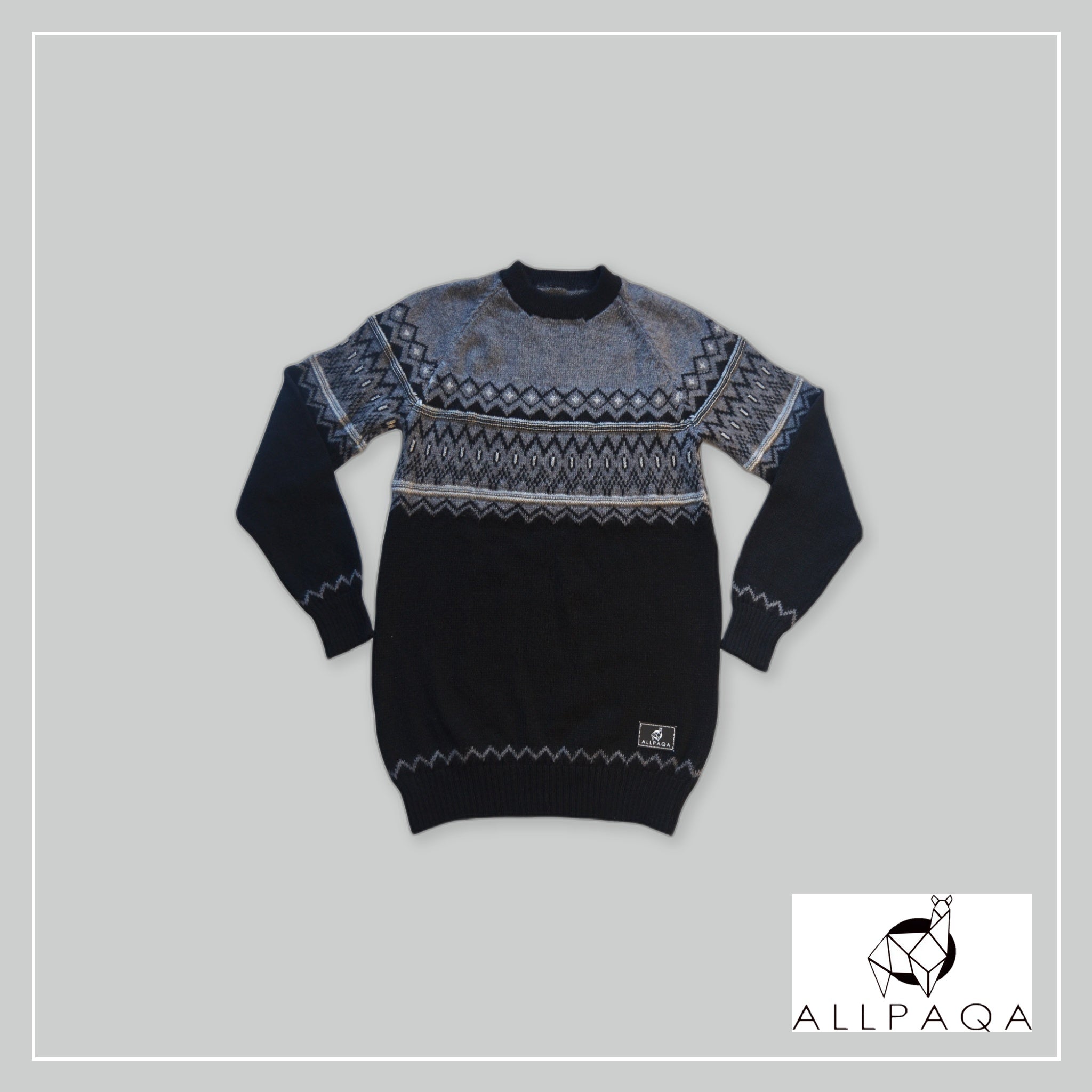 Two Tone Round Neck Sweater - Black and Gray