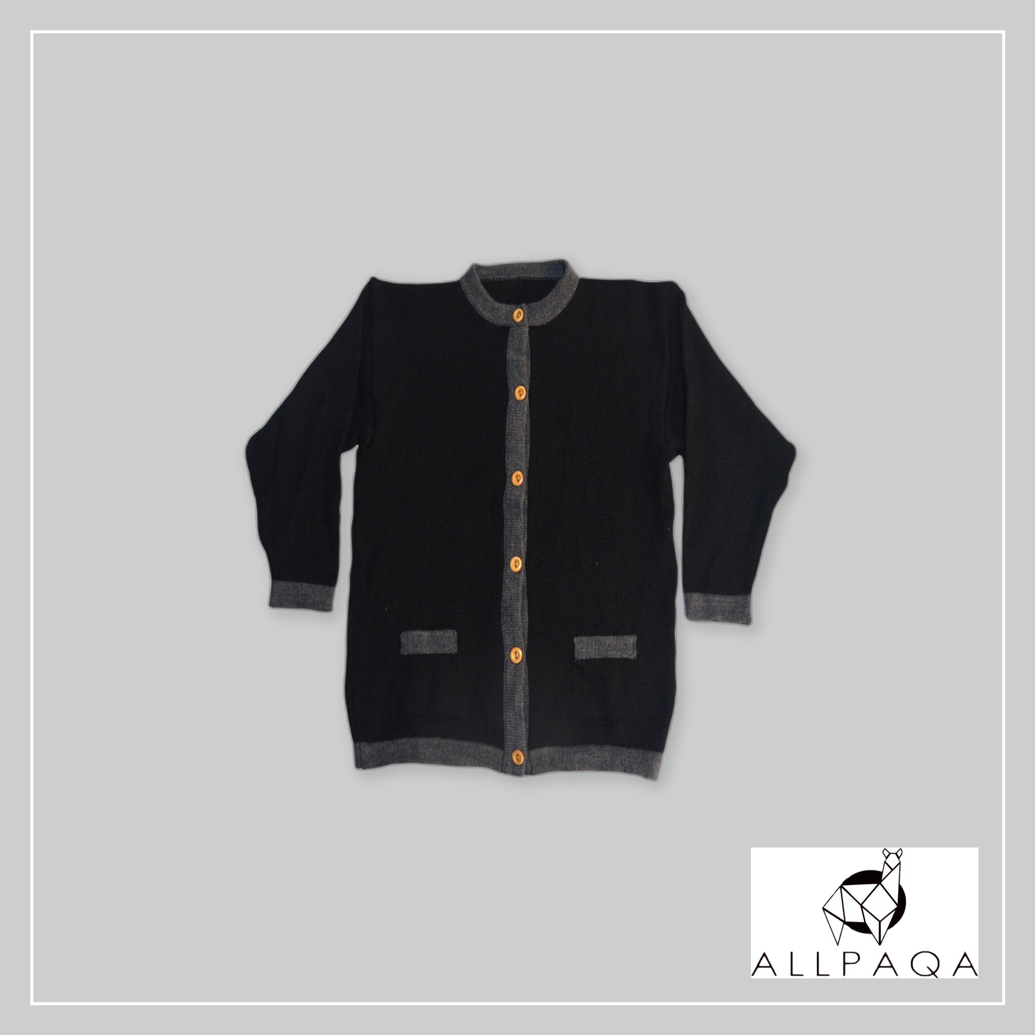 Buttoned Cardigan - Black and Gray