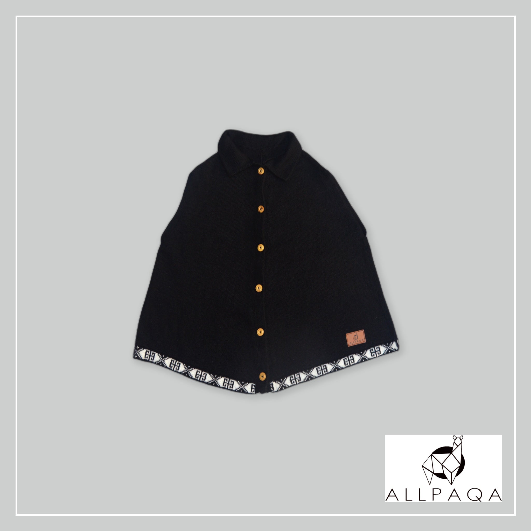 Poncho - Black with Brown Buttons