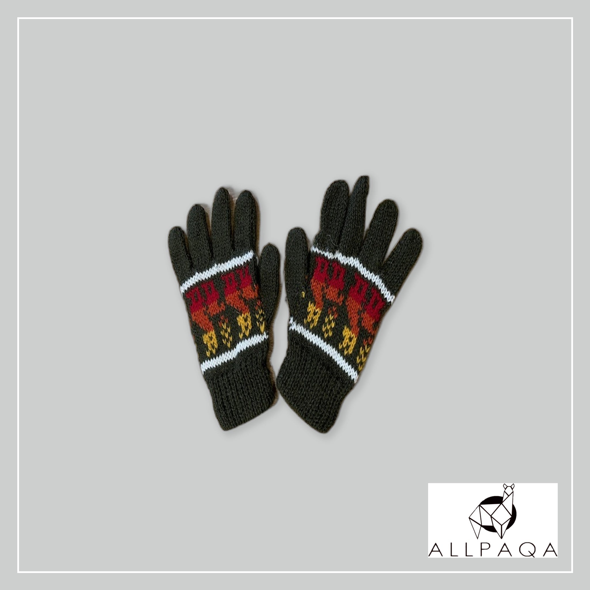 Kids Gloves - Green with Alpacas