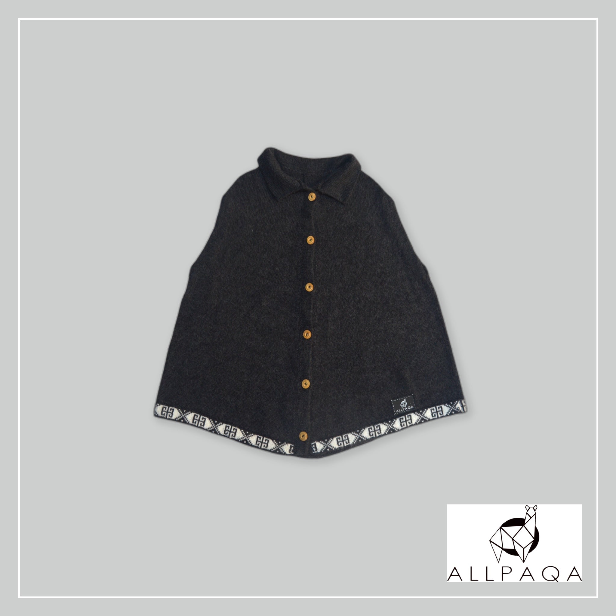 Poncho - Gray with Brown Buttons