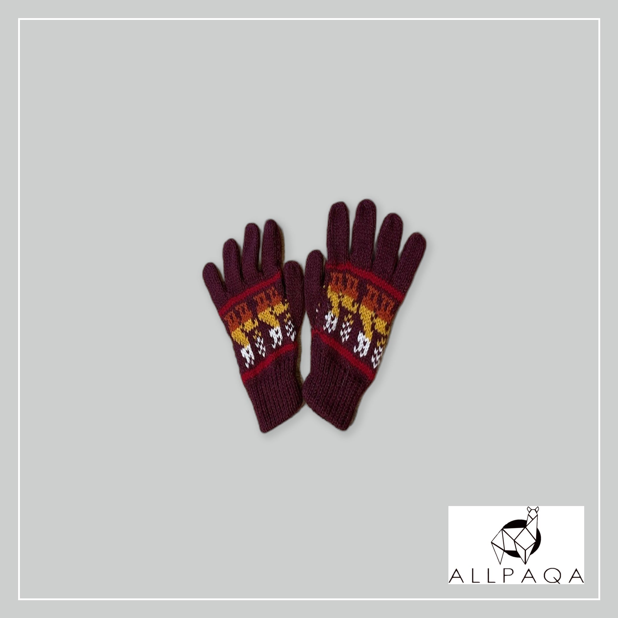 Kids Gloves - Dark Red with Alpacas