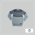 Two Tone Round Neck Sweater - Light Blue and Gray