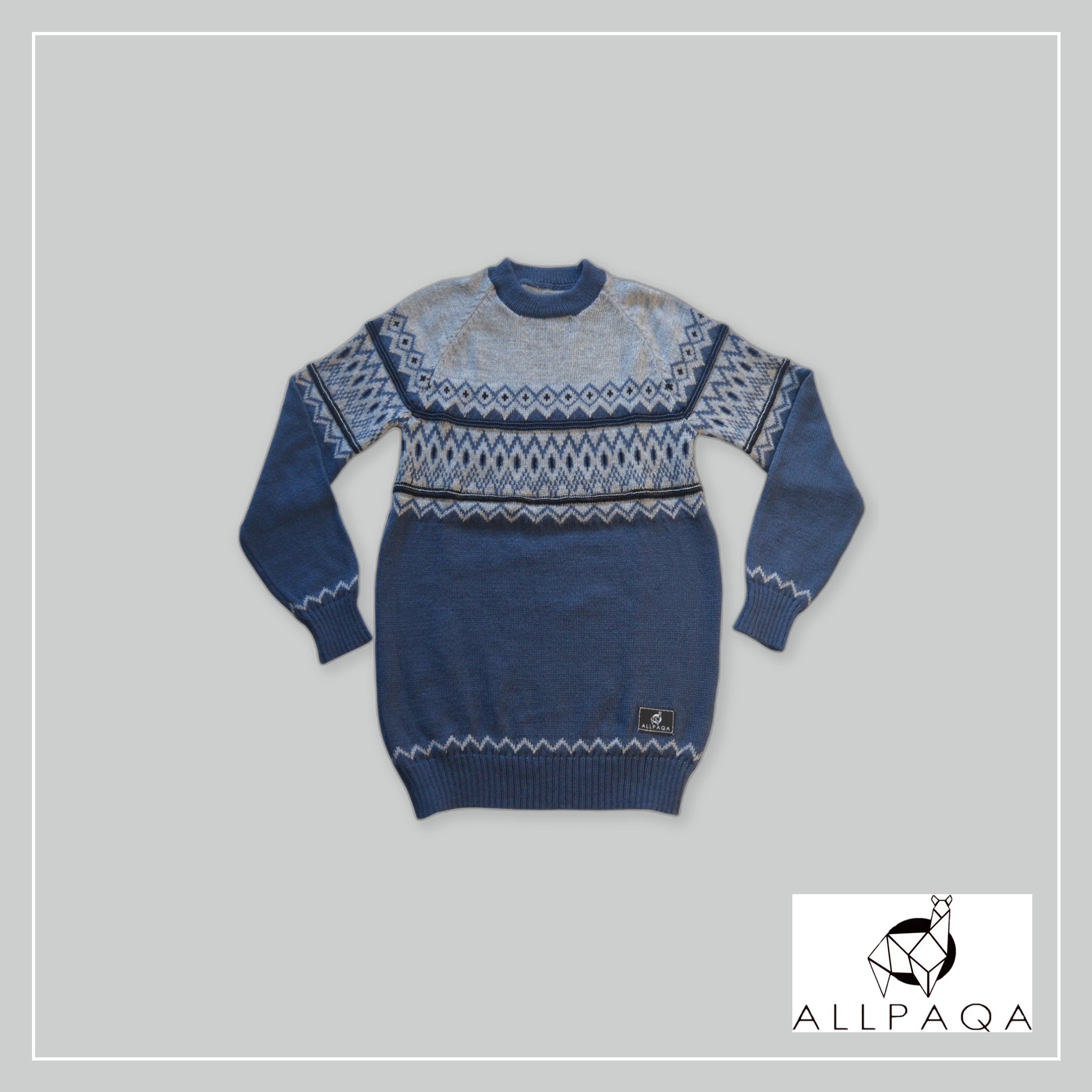 Two Tone Round Neck Sweater - Light Blue and Gray