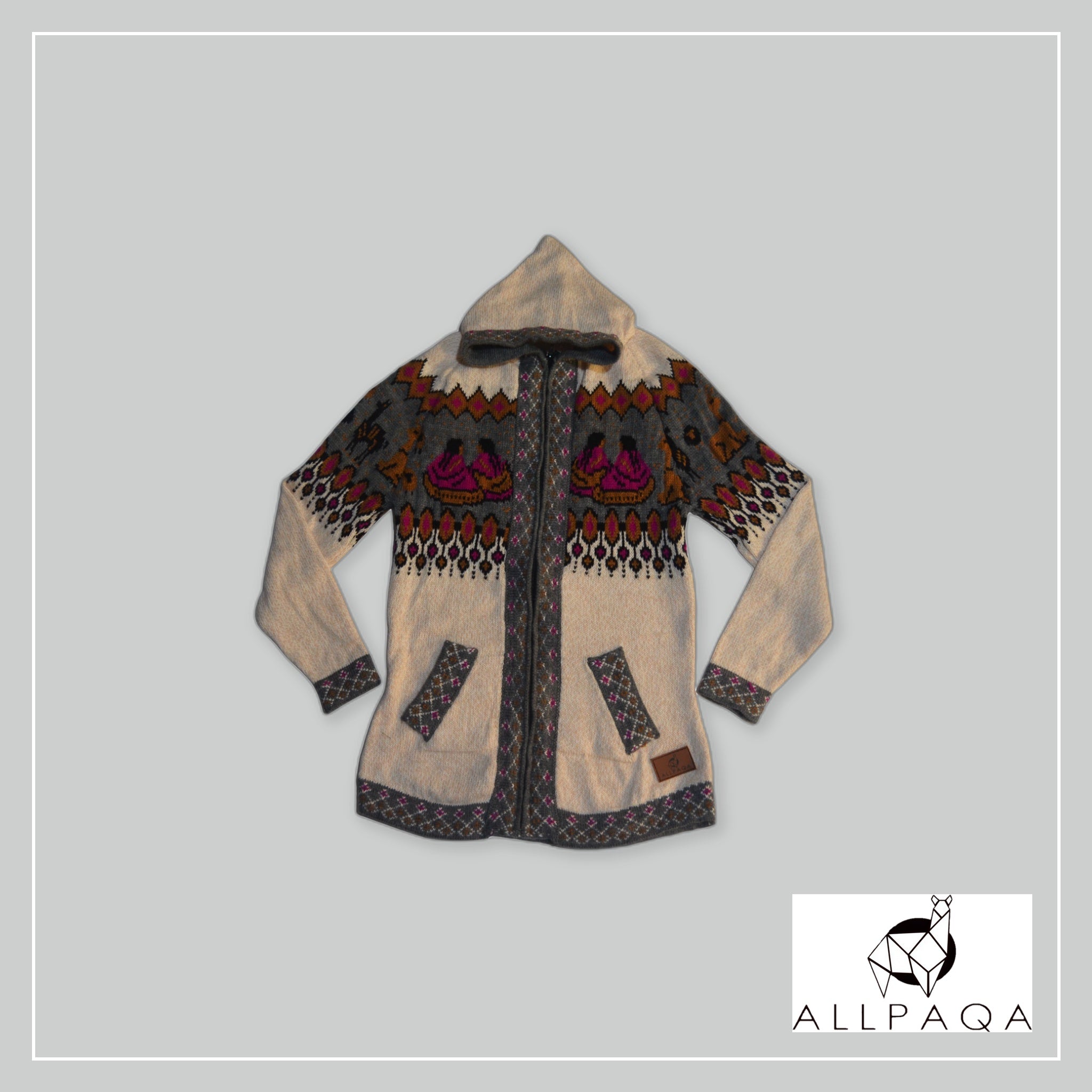 Zip-up Hoodie - Beige with Cholita