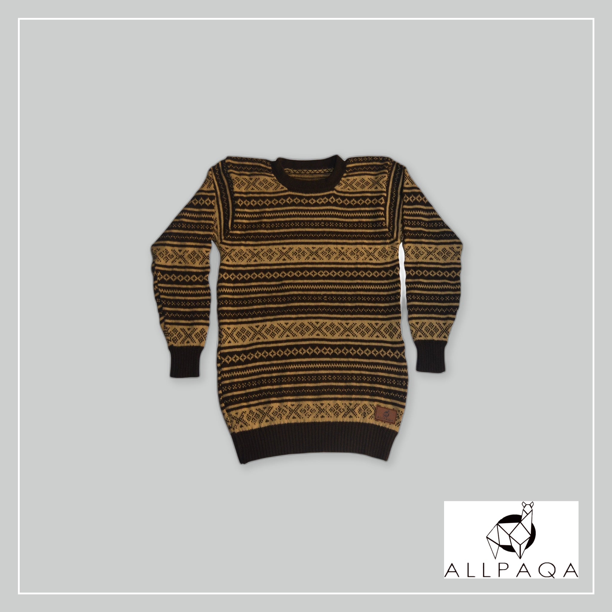 Two Tone Round Neck Sweater - Brown and Beige