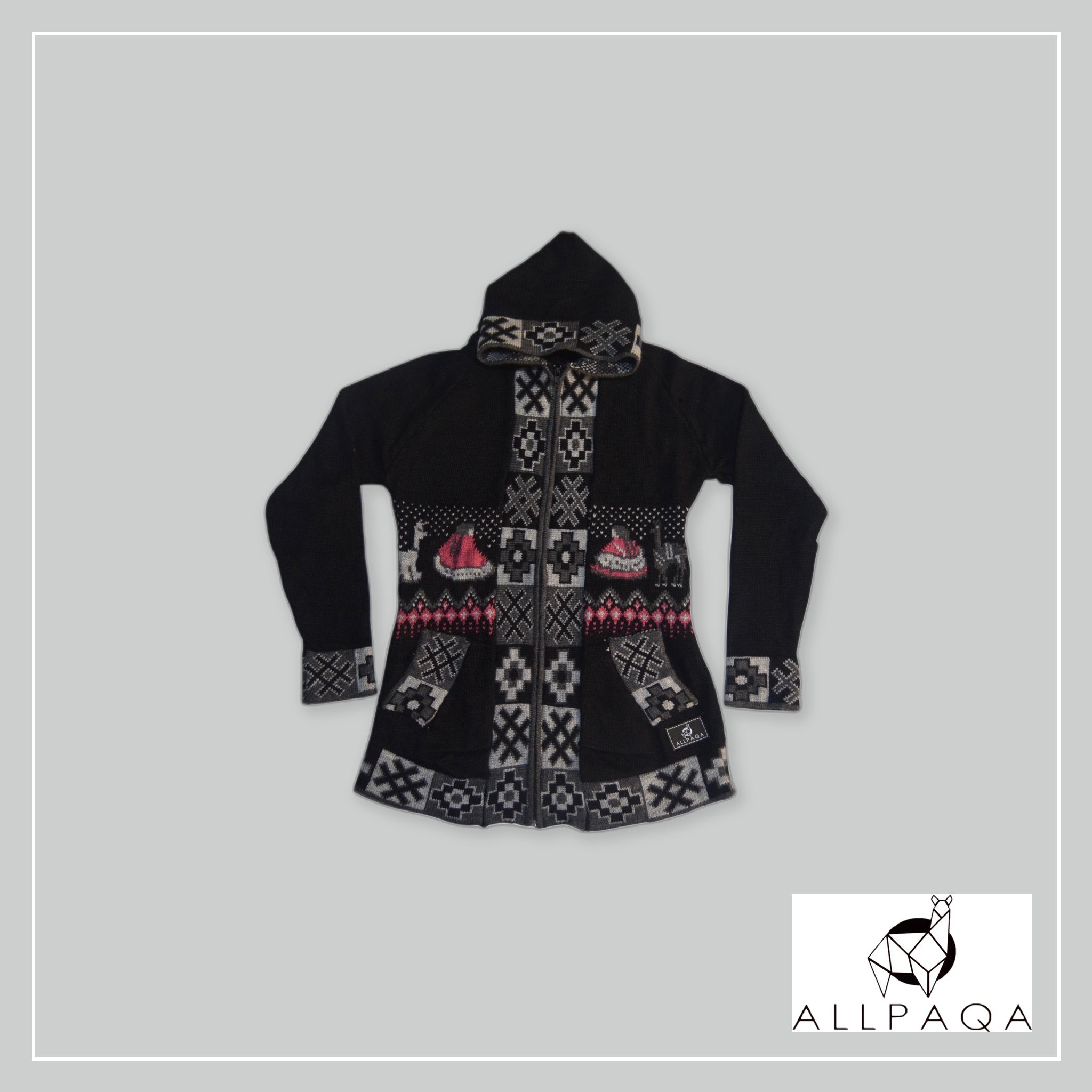 Zip-up Hoodie - Black with Cholita