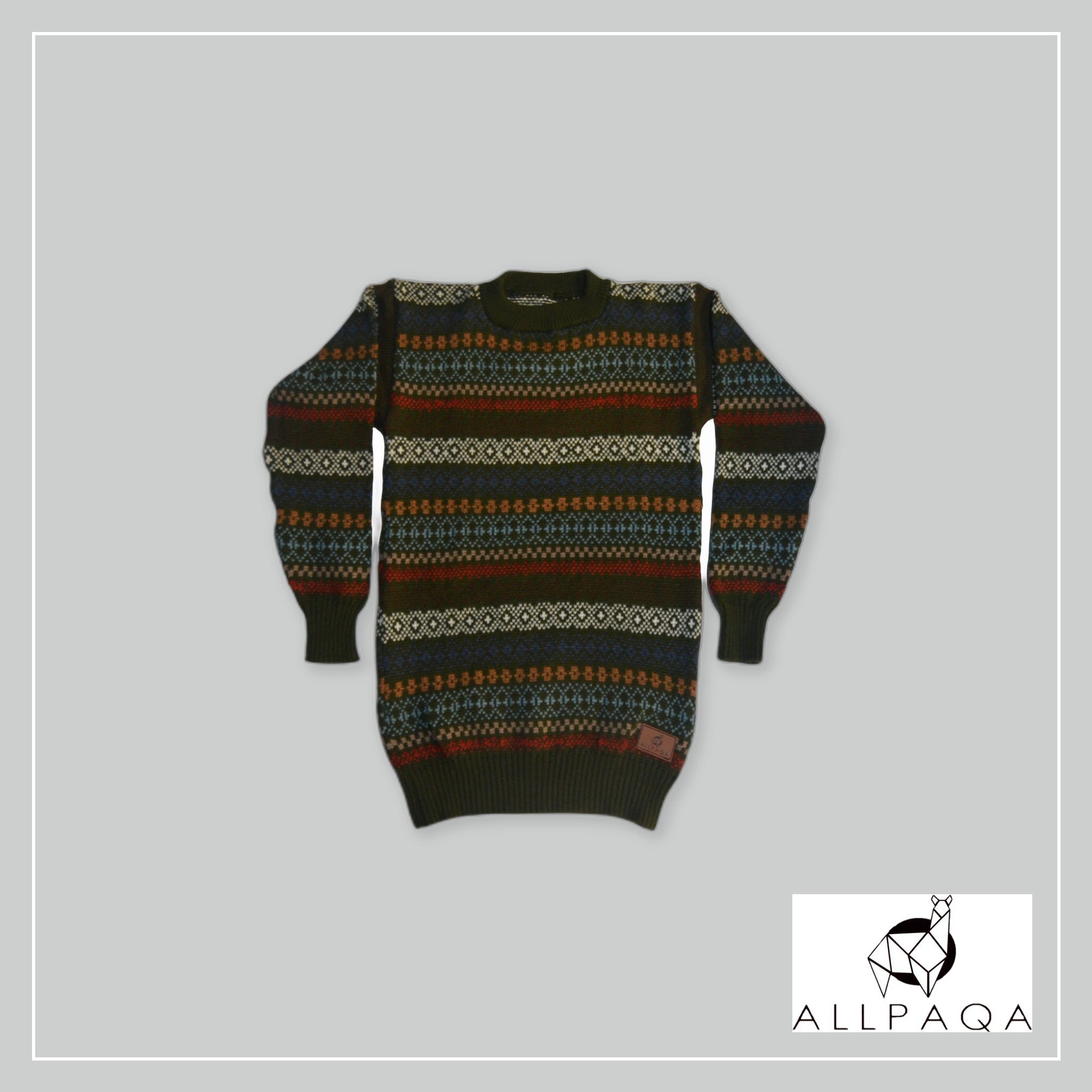 Two Tone Round Neck Sweater - Dark Green with colours