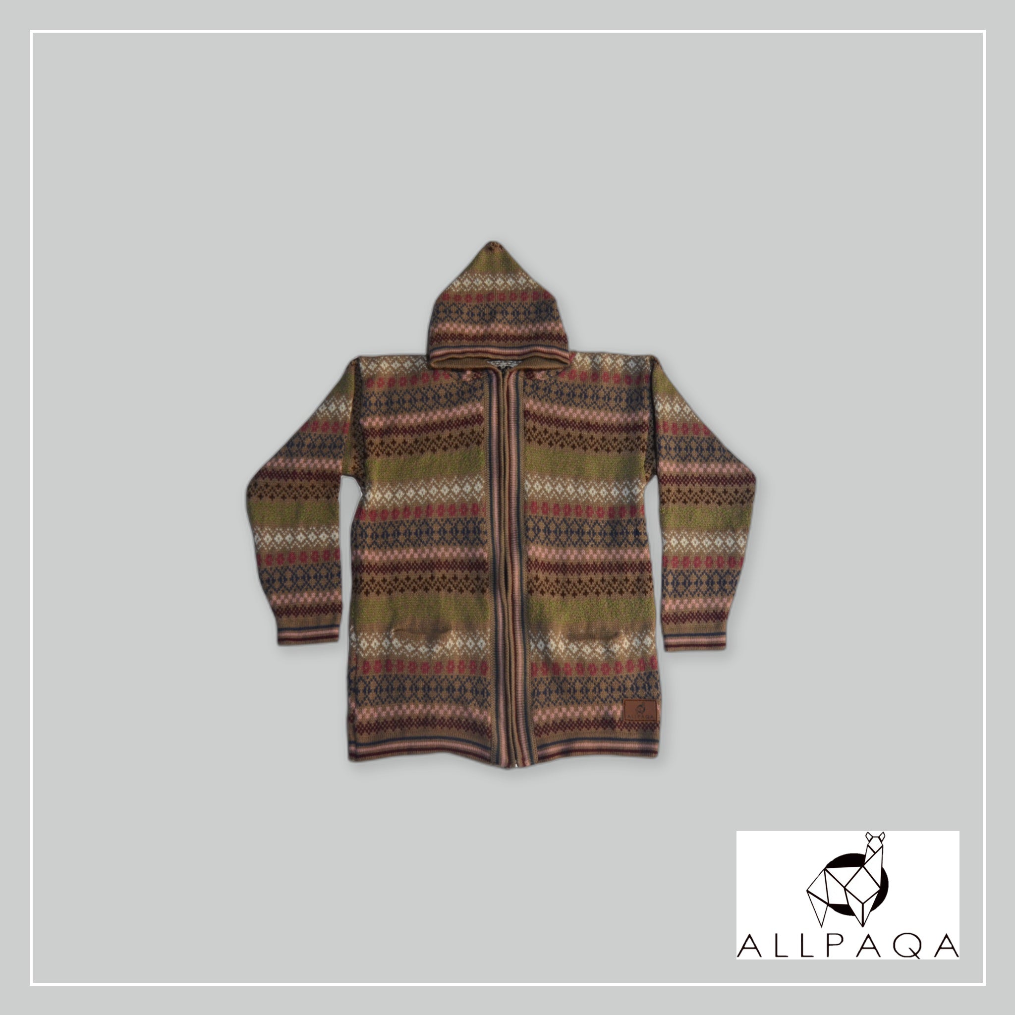 Zip-up Hoodie - Dark Beige with colours