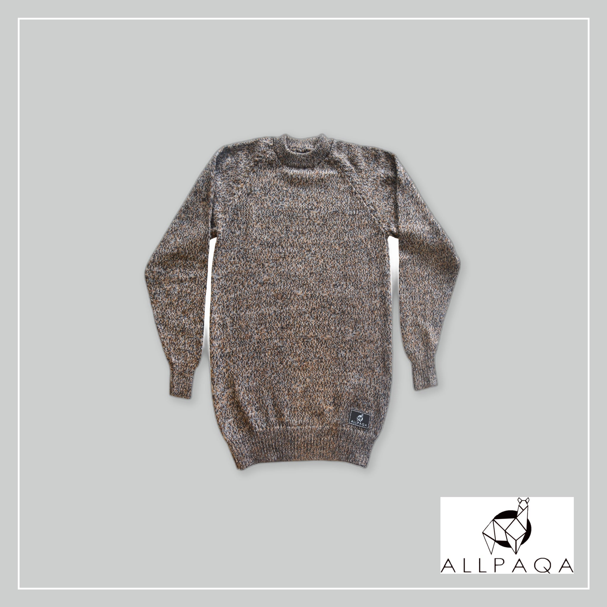 Heathered Round Neck Sweater - Light Brown and Gray
