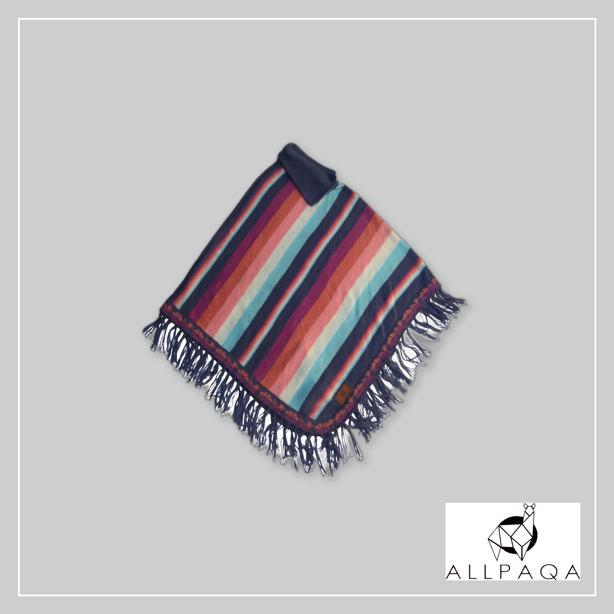 Striped Poncho - Pink-Light Blue and White