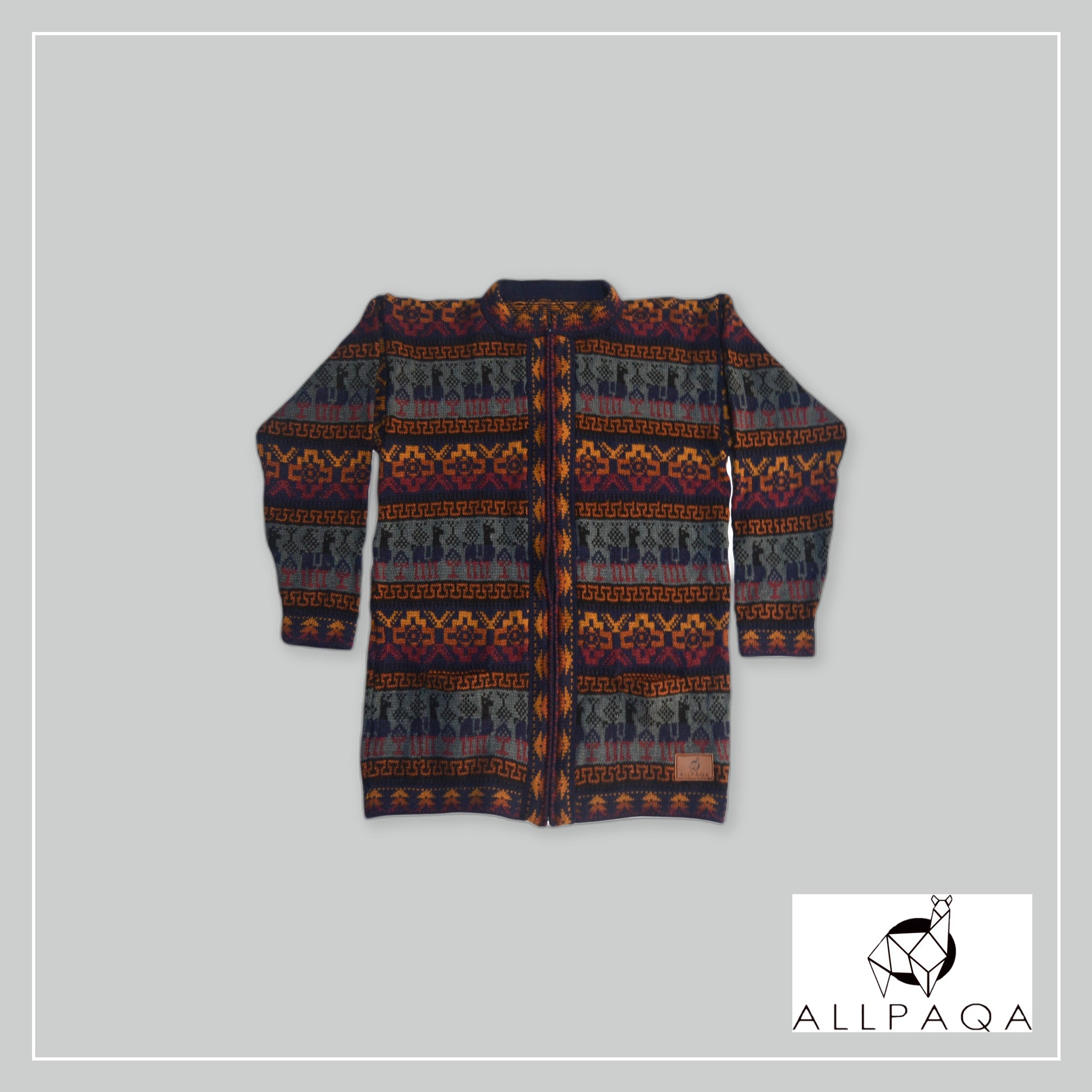 Zip-up Cardigan - Blue with colours