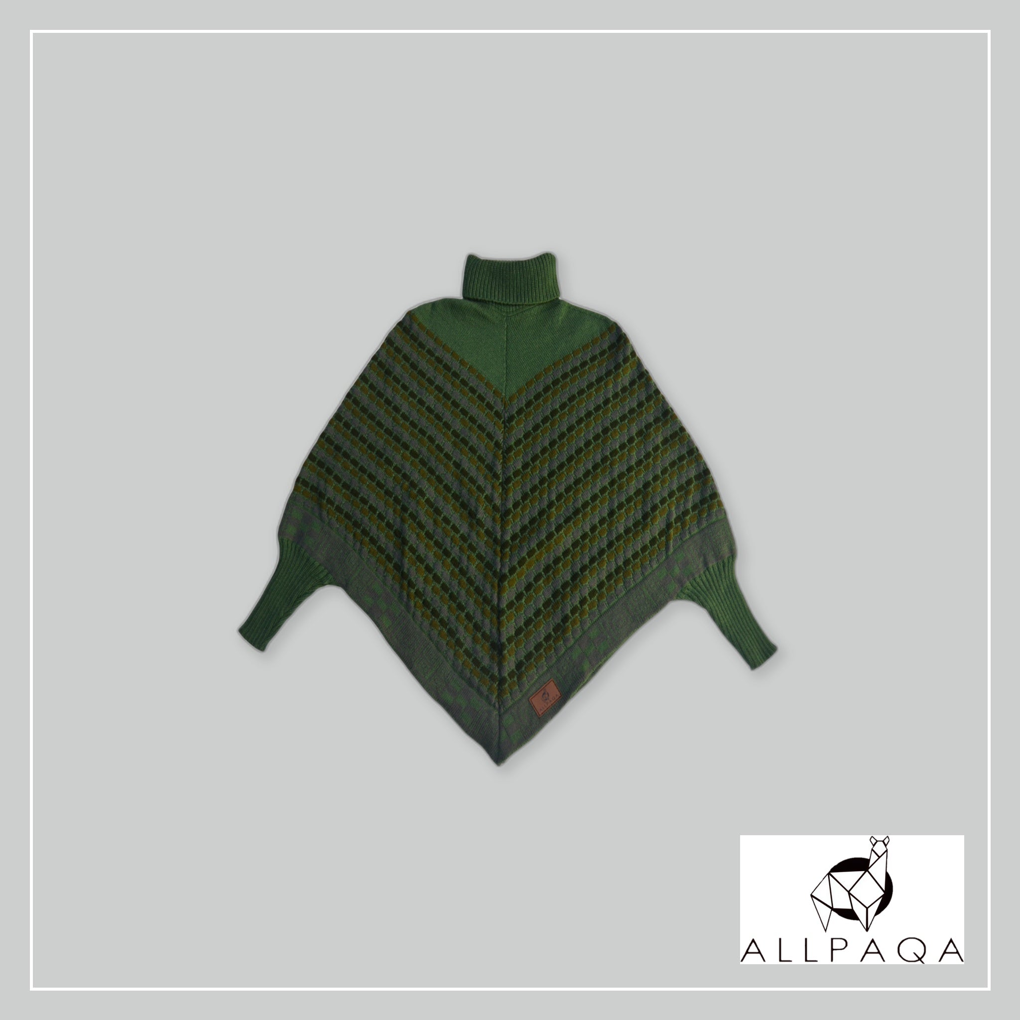 Poncho with Sleeves - Green with Black and Gray Squares
