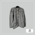 Handmade alpaca button-up cardigan in dark and light grey with alpaca pattern