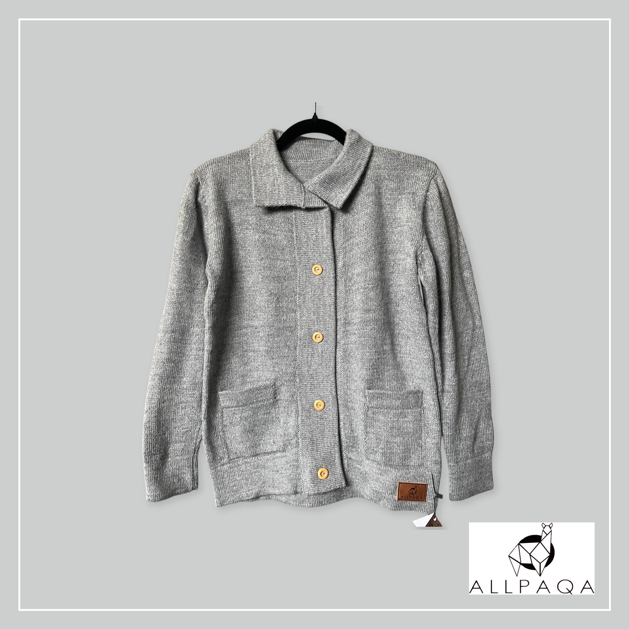 Handmade plain alpaca button-up cardigan in light grey