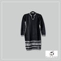 Handmade alpaca dress in black with white alpaca pattern
