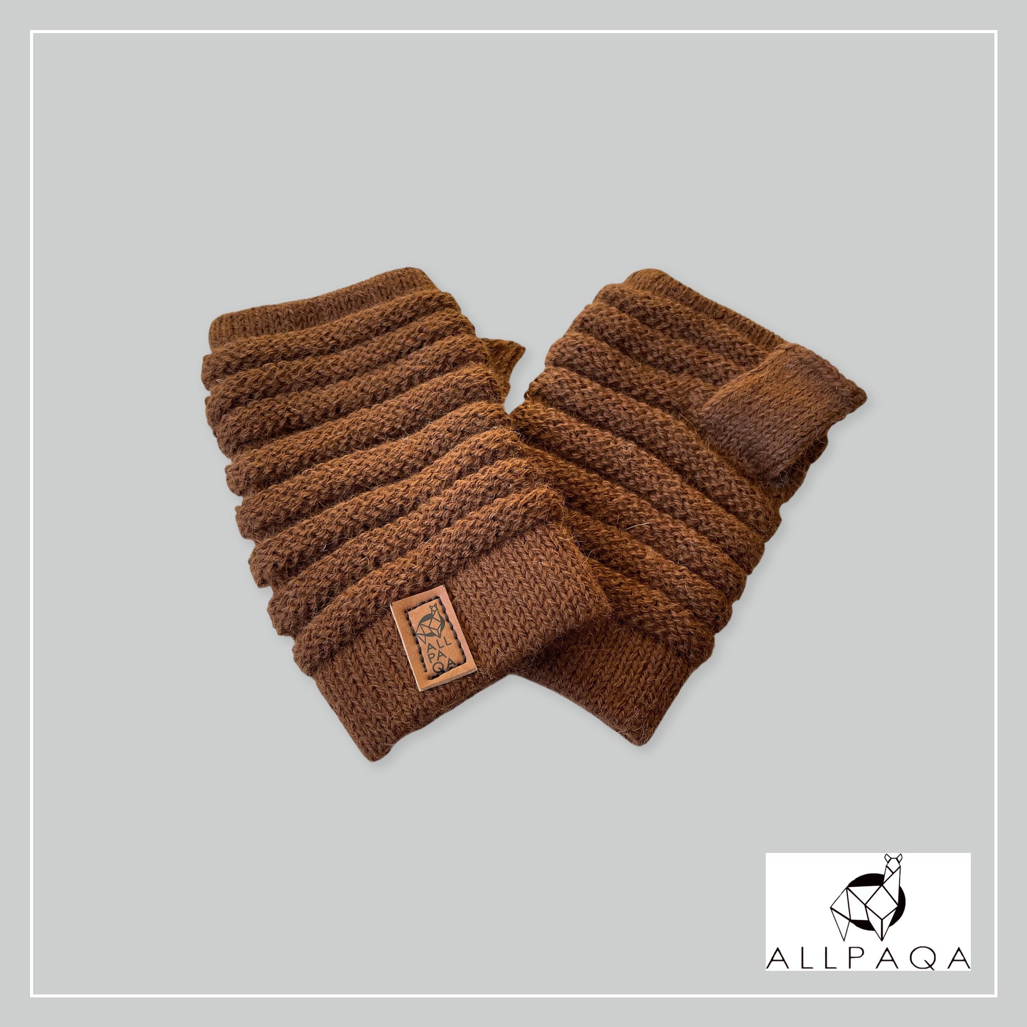 Handmade thicker alpaca fingerless gloves in brown