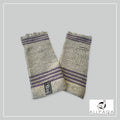 Handmade alpaca fingerless gloves in grey with purple strips