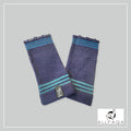 Handmade alpaca fingerless gloves in dark blue with blue strips