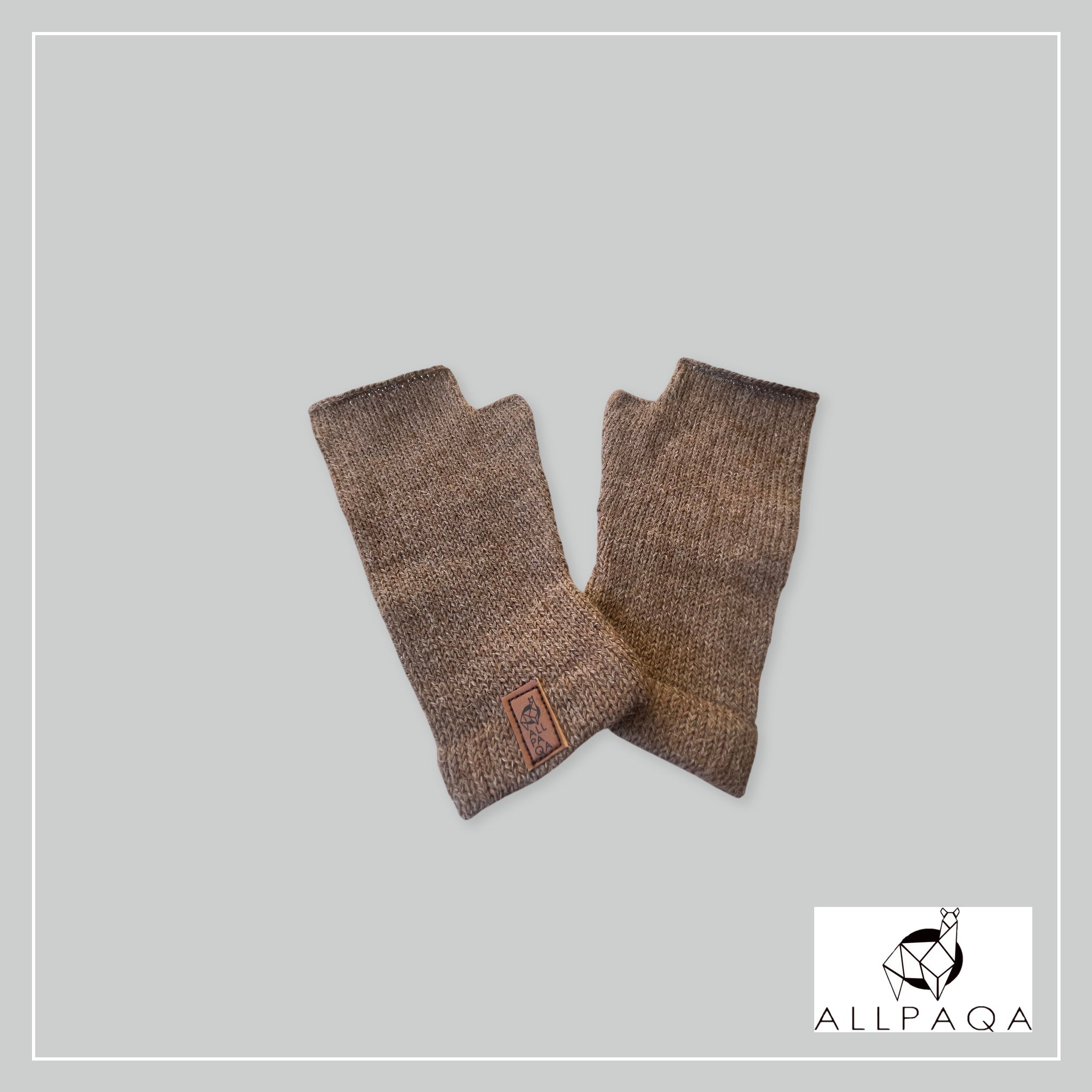 Handmade alpaca fingerless gloves in brown