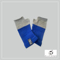 Handmade alpaca fingerless gloves in blue and grey