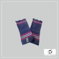 Handmade alpaca fingerless gloves in purple with two tone purple strips