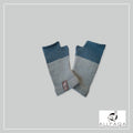 Handmade alpaca fingerless gloves in grey and blue
