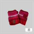 Handmade thicker alpaca fingerless gloves in red with shades of pink