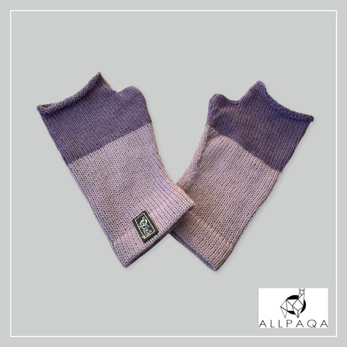 Handmade alpaca fingerless gloves in two tone purple