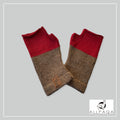 Handmade alpaca fingerless gloves in brown and deep pink