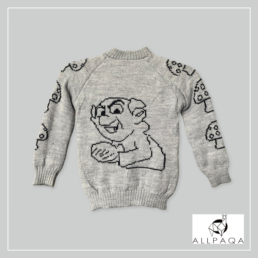 Handmade kids alpaca jersey with Smurfs image