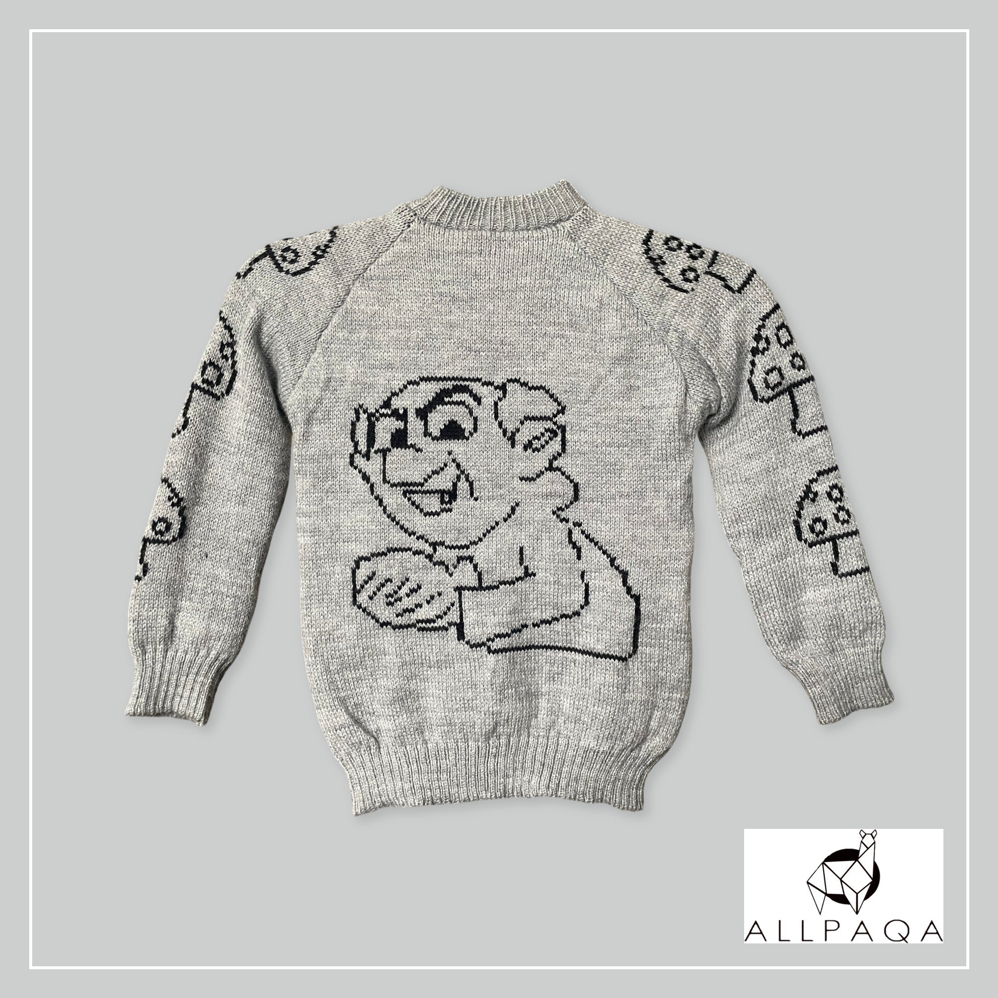 Handmade kids alpaca jersey with Smurfs image