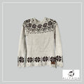 Handmade alpaca jersey in light brown with brown flowers