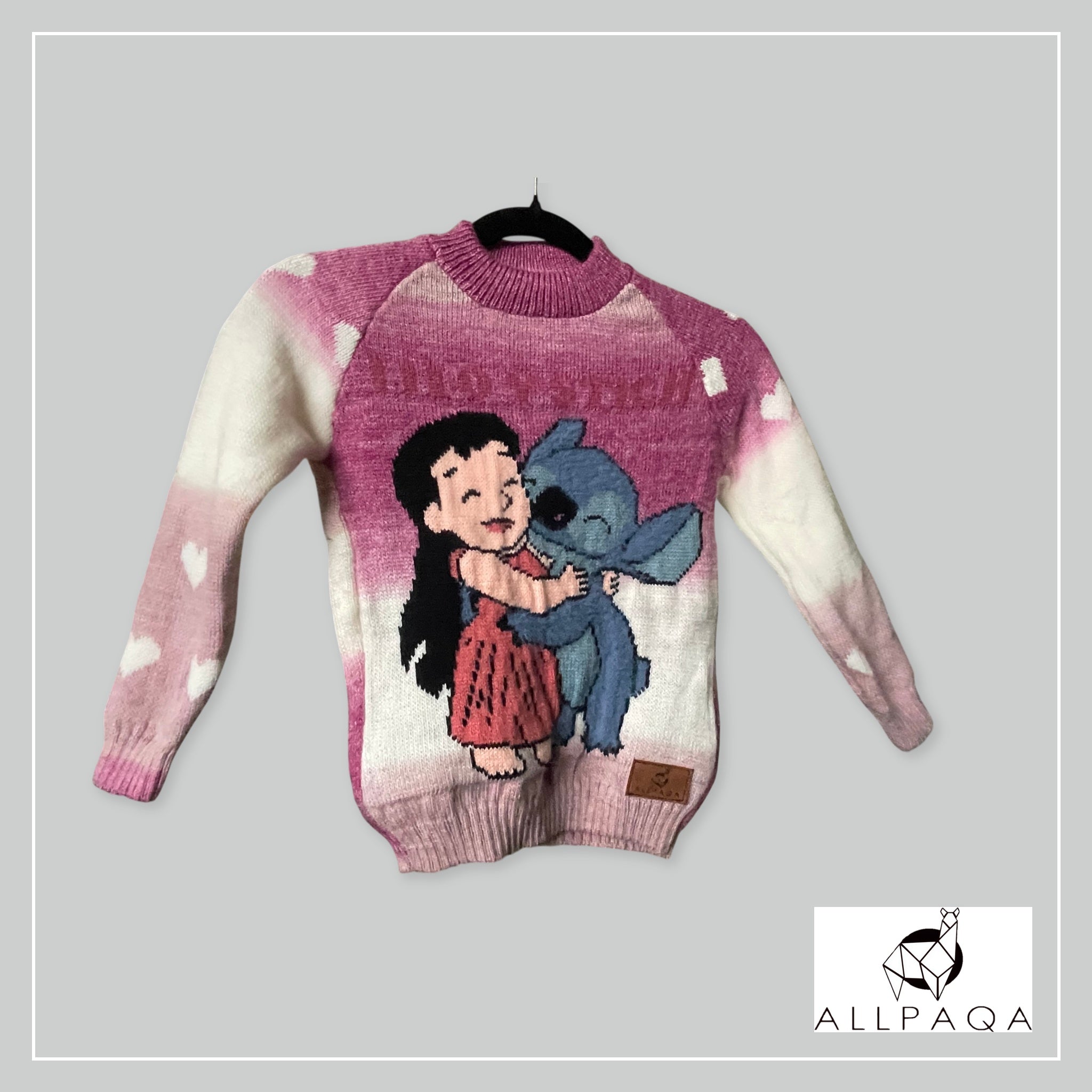 Handmade kids alpaca jersey with Lilo and Stitch image