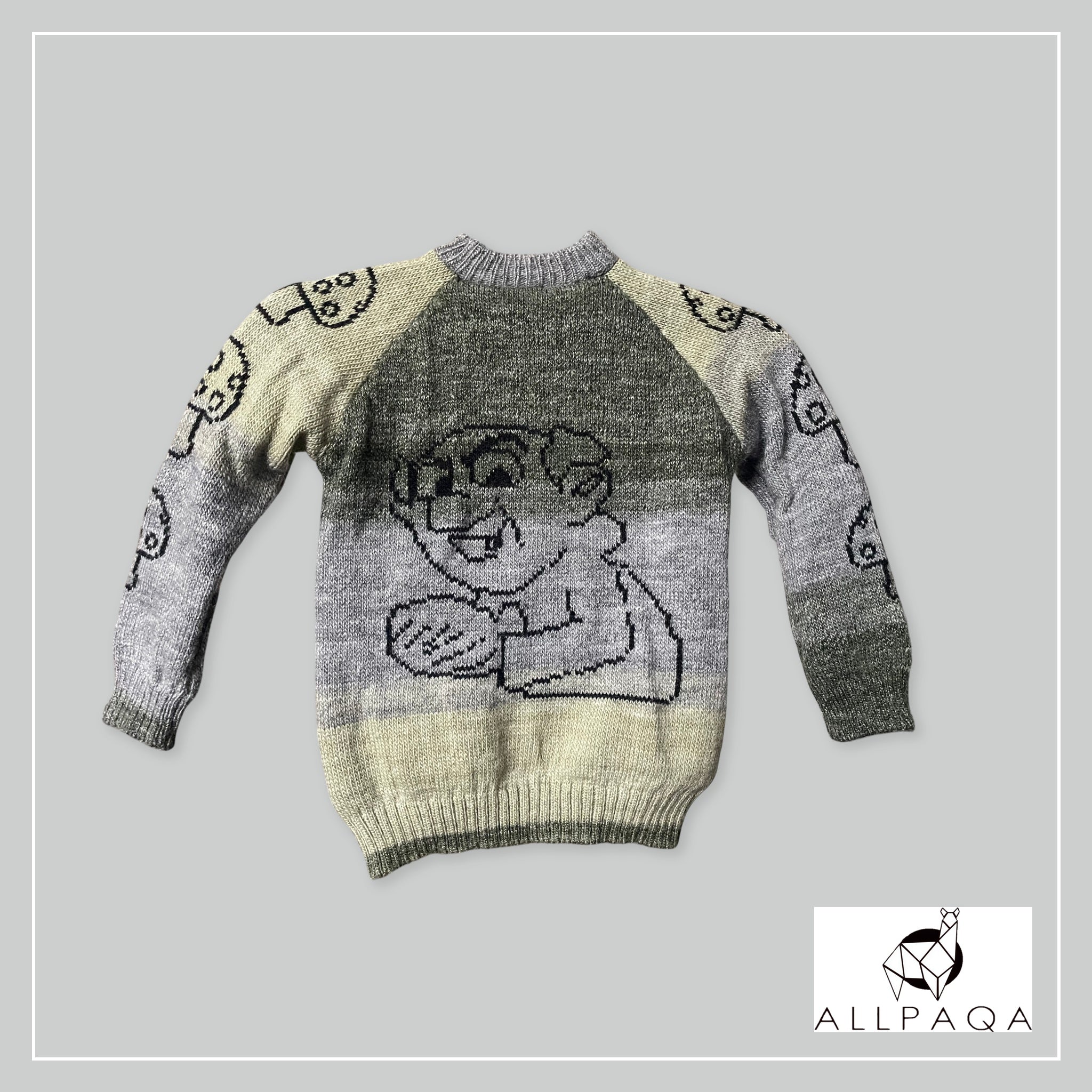 Handmade kids alpaca jersey with Smurfs image