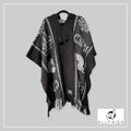 Handmade alpaca poncho in grey with alpaca pattern