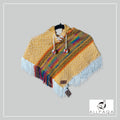 Handmade kids alpaca poncho in orange with multicolour alpaca pattern