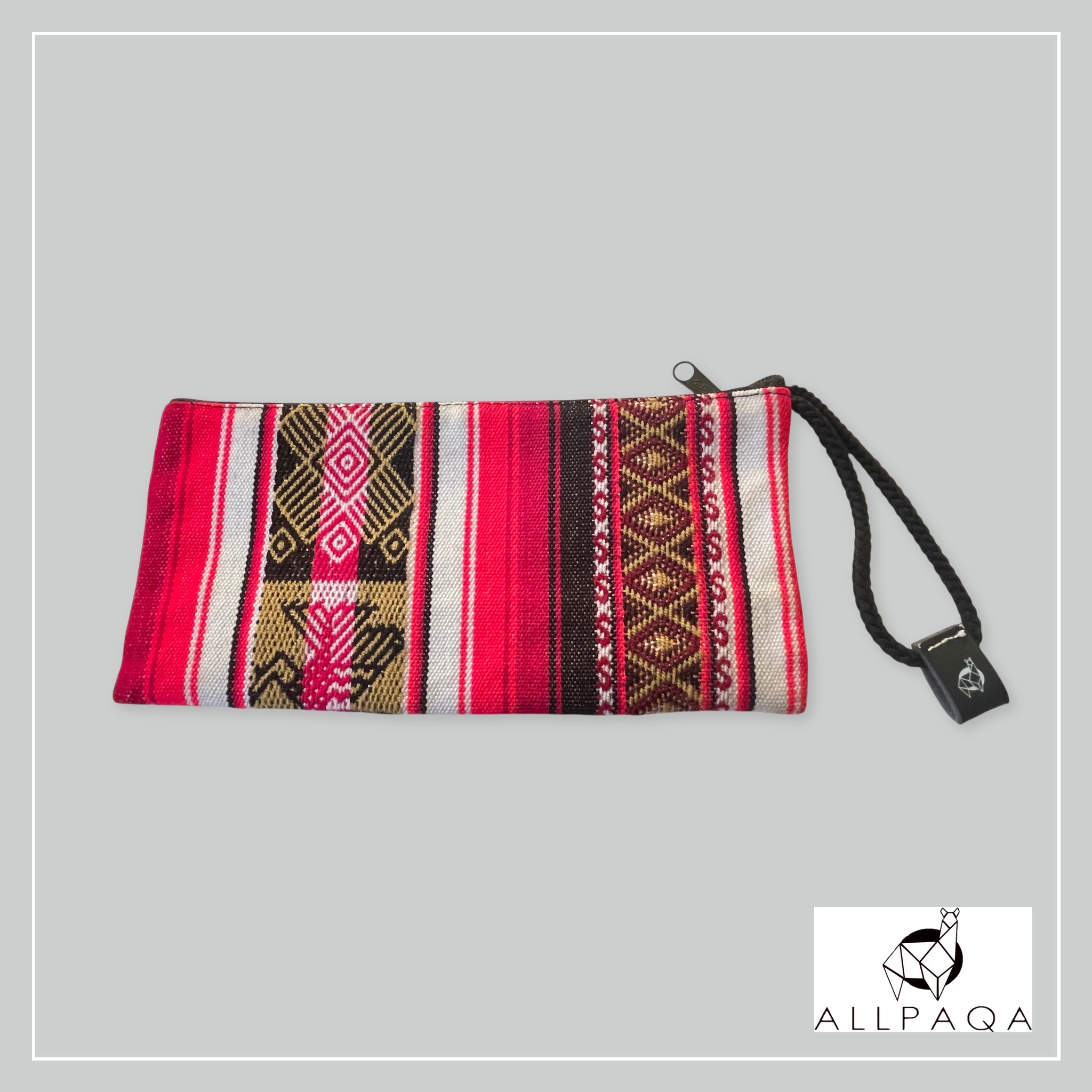 Handmade alpaca pencilcase in pink and white with brown pattern