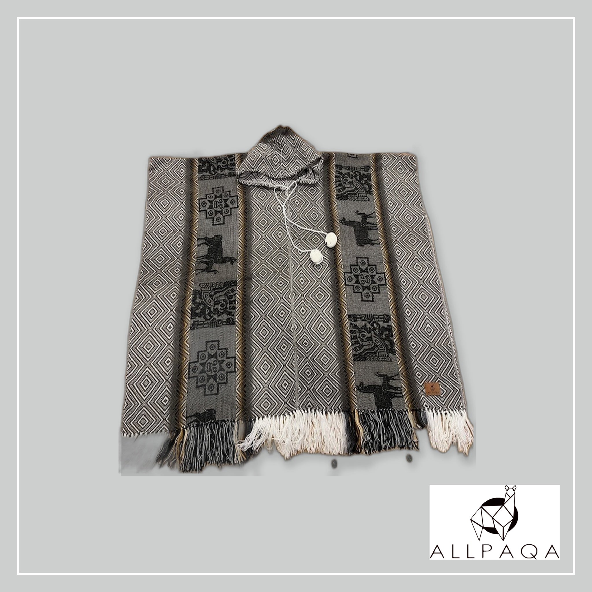 Patterned Poncho - Brown with Alpacas