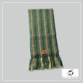Handmade alpaca scarf in green with blue and beige shades