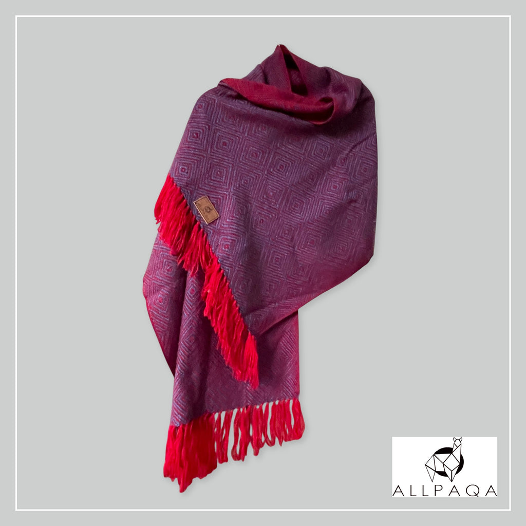 Handmade alpaca small shawl in purple with deep pink