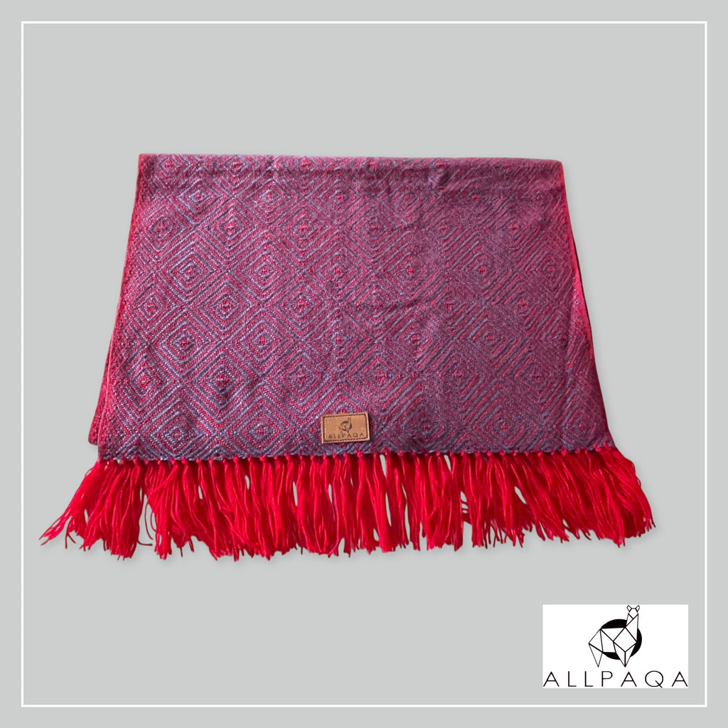 Handmade alpaca small shawl in purple with deep pink
