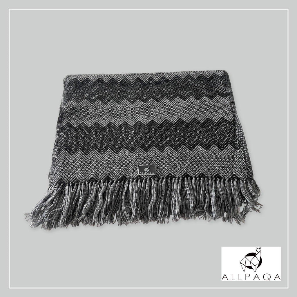 Handmade alpaca shawl in grey and dark grey