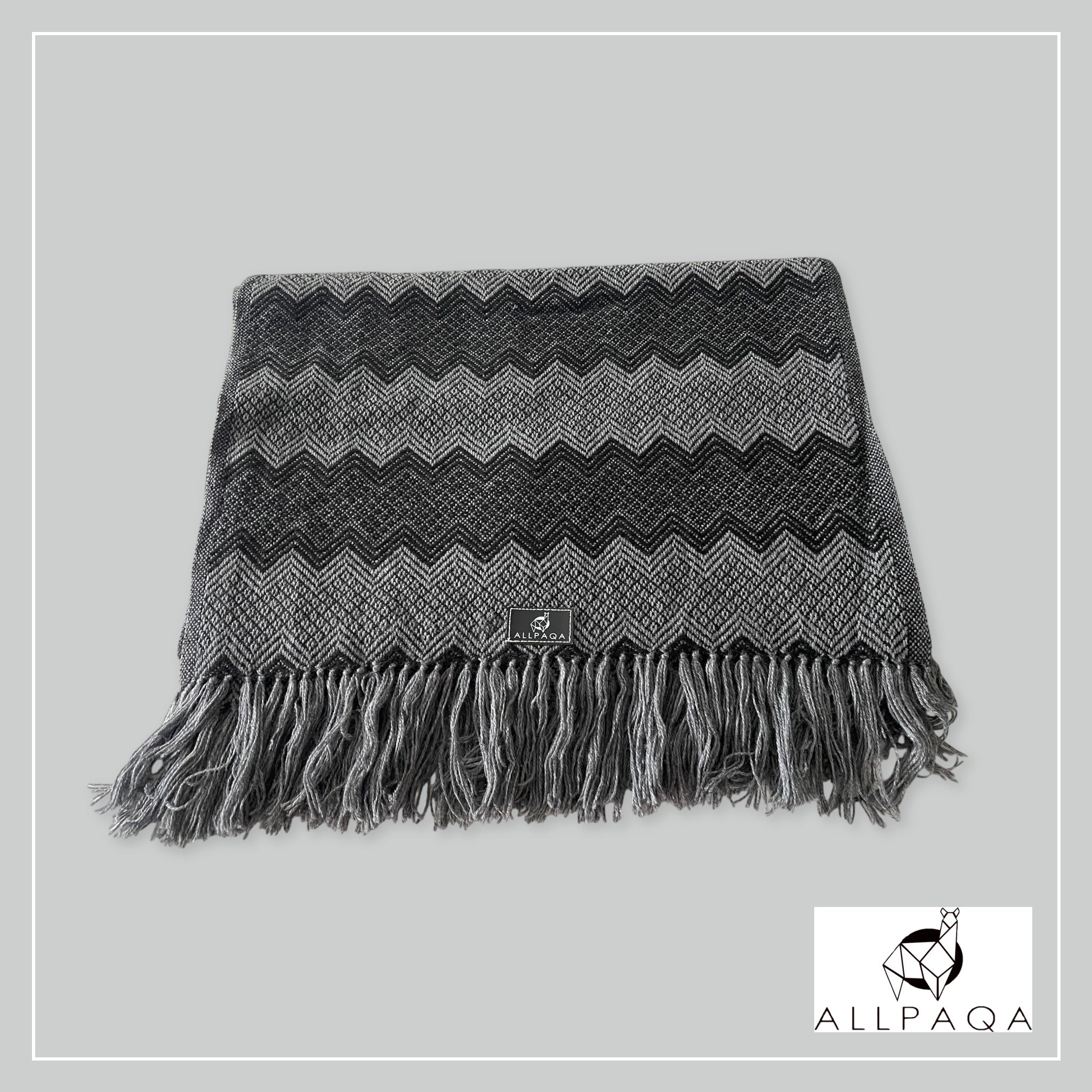 Handmade alpaca shawl in grey and dark grey