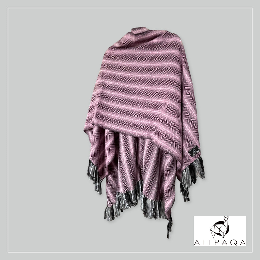 Handmade alpaca shawl in pink and black